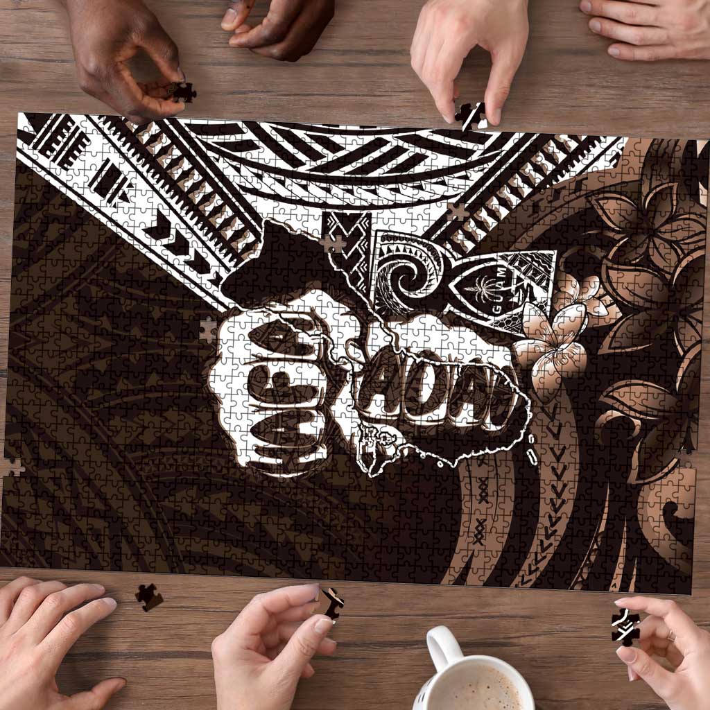 Hafa Adai Guam Discovery Day Puzzle Chamorro Latte Stone Hand Brown Version