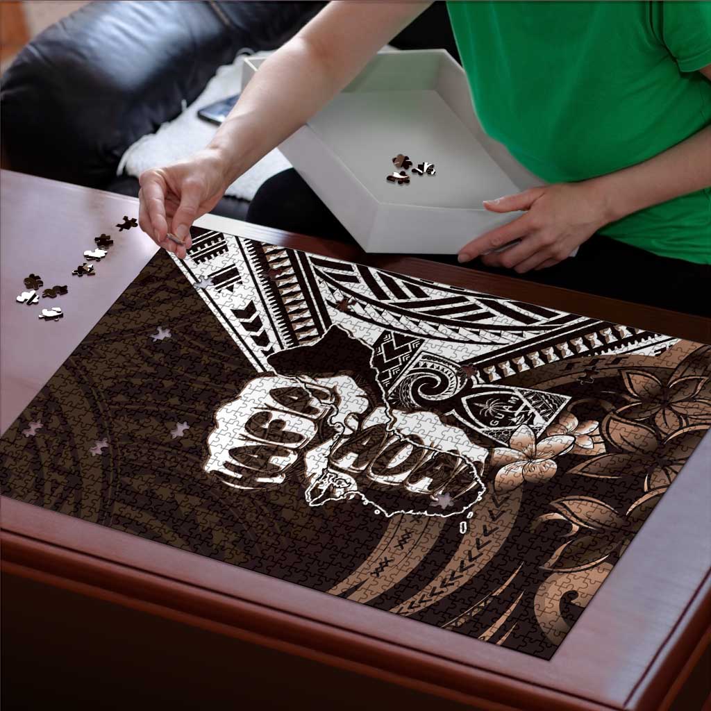 Hafa Adai Guam Discovery Day Puzzle Chamorro Latte Stone Hand Brown Version