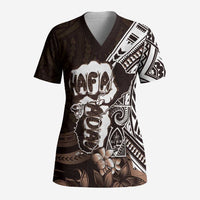 Hafa Adai Guam Discovery Day Scrub Top Chamorro Latte Stone Hand Brown Version