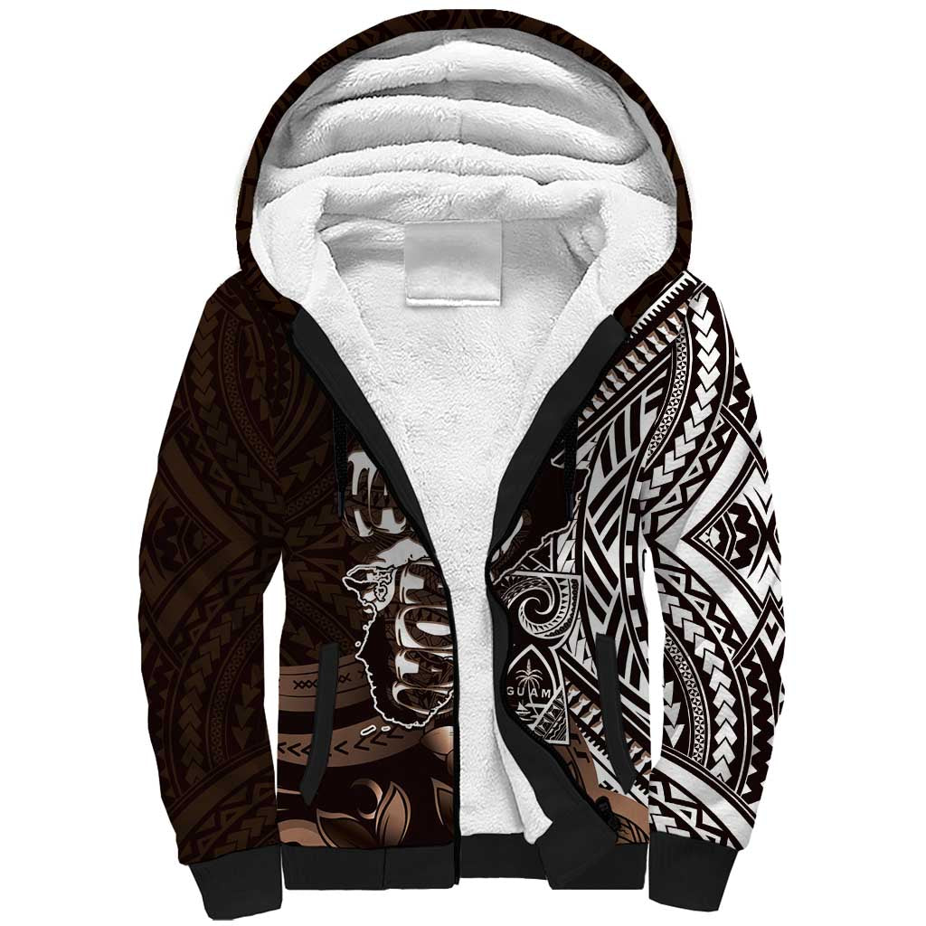 Hafa Adai Guam Discovery Day Sherpa Hoodie Chamorro Latte Stone Hand Brown Version