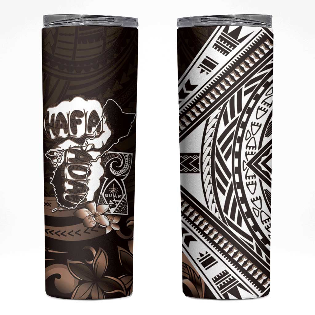 Hafa Adai Guam Discovery Day Skinny Tumbler Chamorro Latte Stone Hand Brown Version