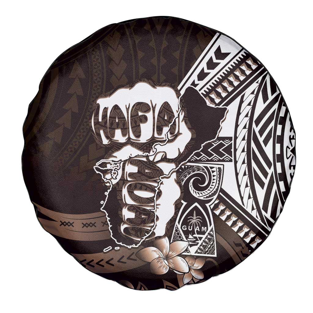 Hafa Adai Guam Discovery Day Spare Tire Cover Chamorro Latte Stone Hand Brown Version