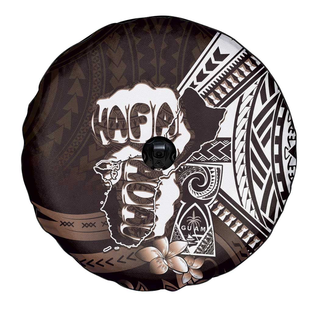 Hafa Adai Guam Discovery Day Spare Tire Cover Chamorro Latte Stone Hand Brown Version