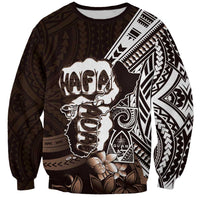 Hafa Adai Guam Discovery Day Sweatshirt Chamorro Latte Stone Hand Brown Version