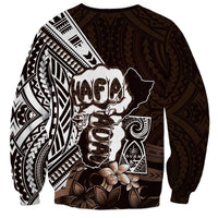 Hafa Adai Guam Discovery Day Sweatshirt Chamorro Latte Stone Hand Brown Version
