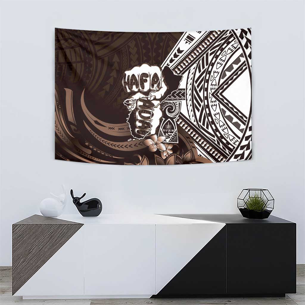 Hafa Adai Guam Discovery Day Tapestry Chamorro Latte Stone Hand Brown Version