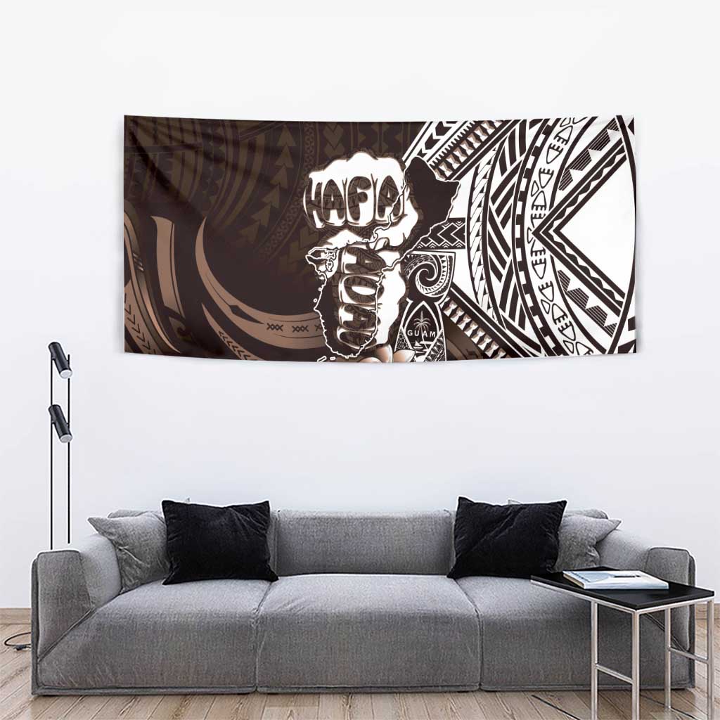 Hafa Adai Guam Discovery Day Tapestry Chamorro Latte Stone Hand Brown Version