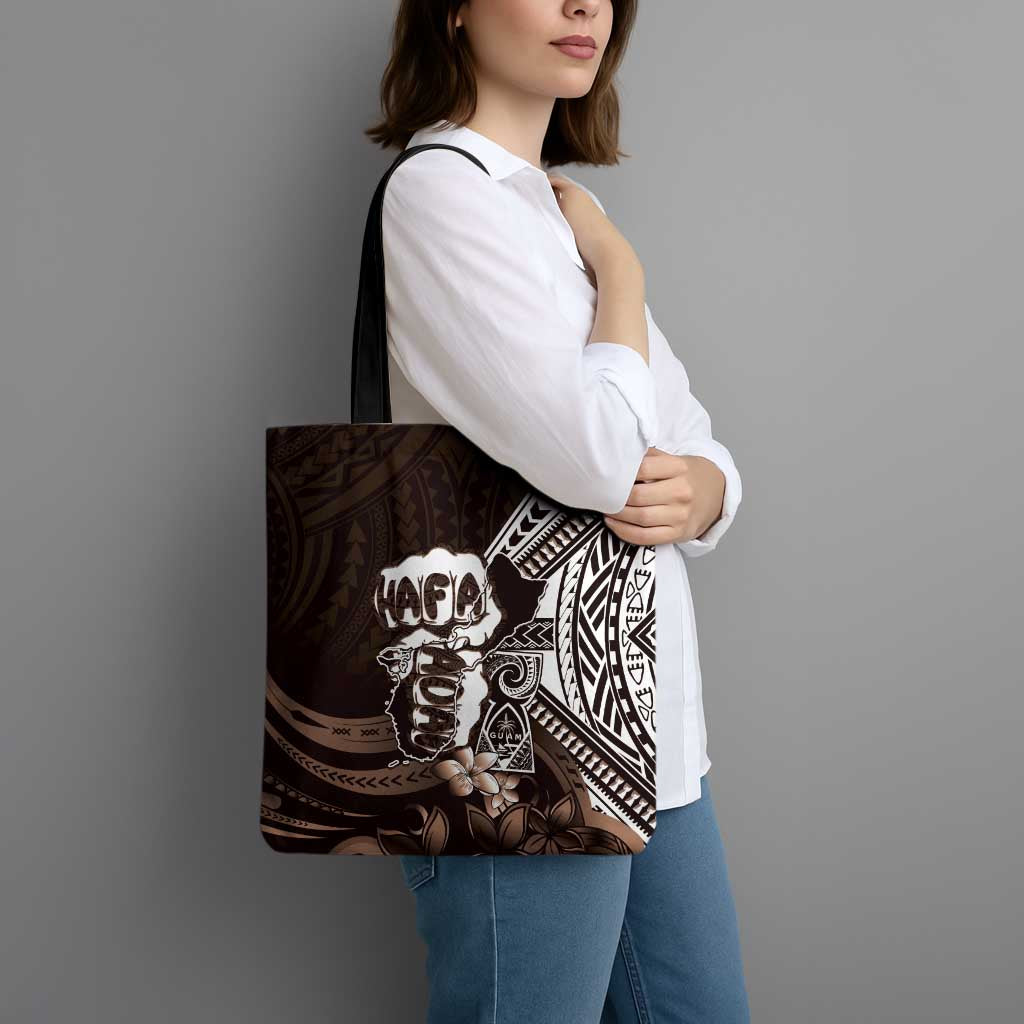 Hafa Adai Guam Discovery Day Tote Bag Chamorro Latte Stone Hand Brown Version