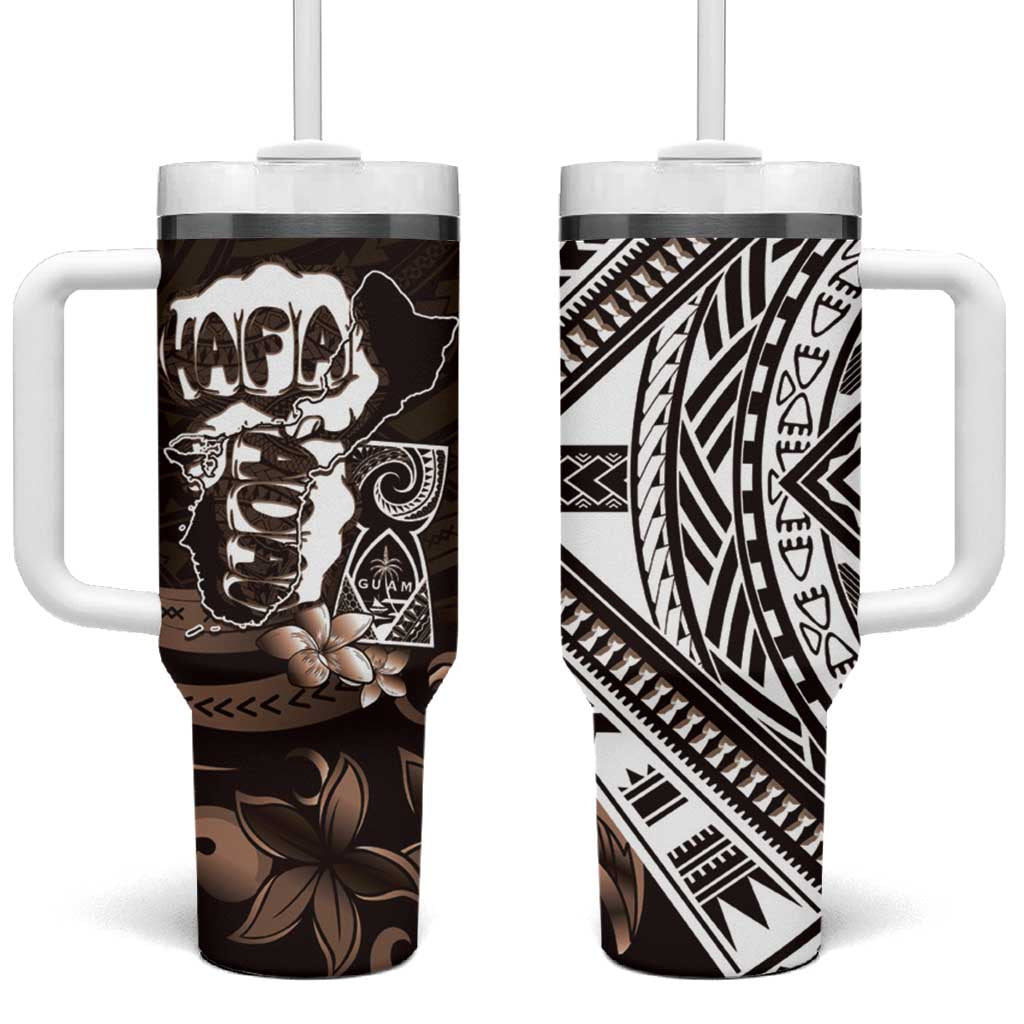 Hafa Adai Guam Discovery Day Tumbler With Handle Chamorro Latte Stone Hand Brown Version