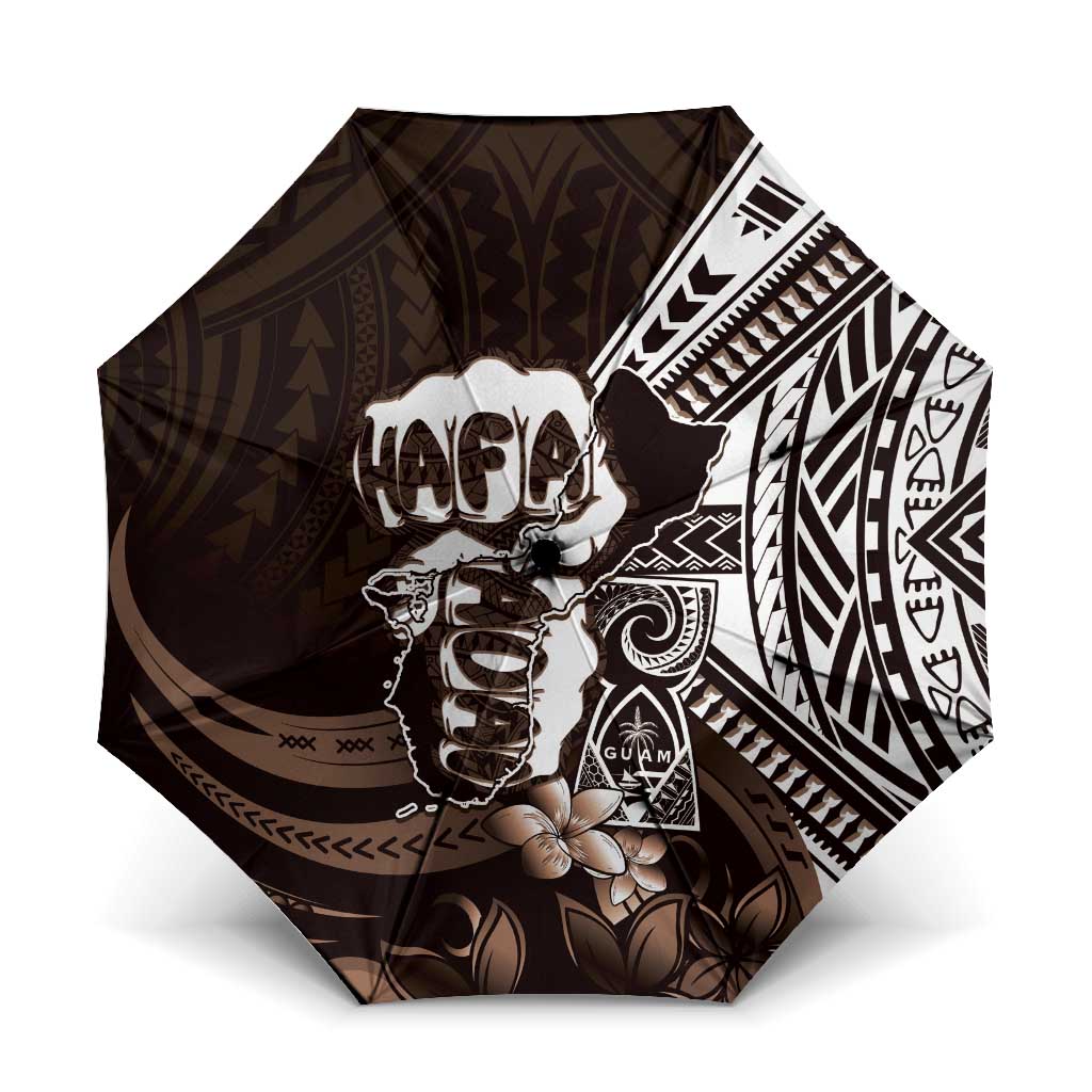 Hafa Adai Guam Discovery Day Umbrella Chamorro Latte Stone Hand Brown Version