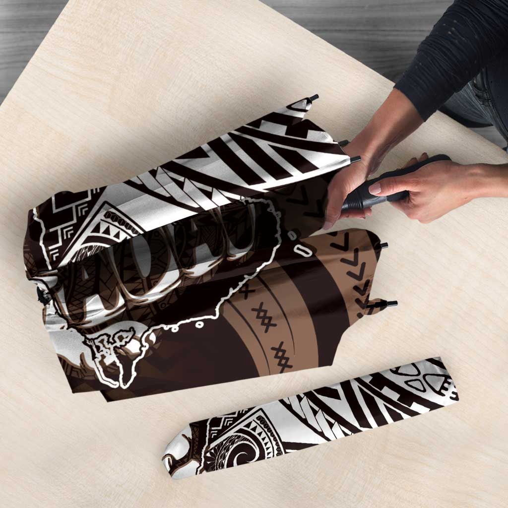 Hafa Adai Guam Discovery Day Umbrella Chamorro Latte Stone Hand Brown Version