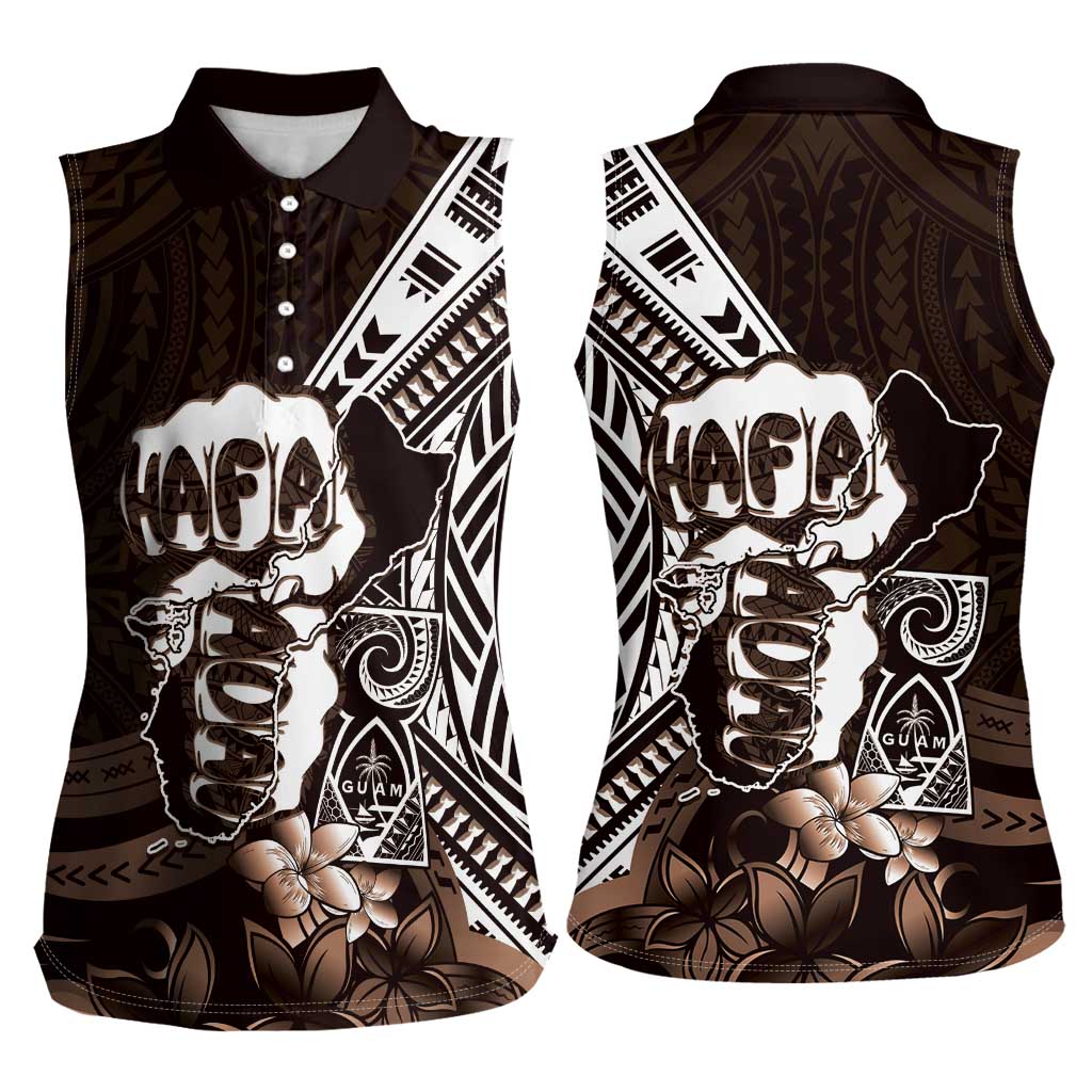 Hafa Adai Guam Discovery Day Women Sleeveless Polo Shirt Chamorro Latte Stone Hand Brown Version