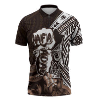Hafa Adai Guam Discovery Day Zipper Polo Shirt Chamorro Latte Stone Hand Brown Version