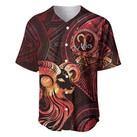 Personalised Polynesia Zodiac Aries Baseball Jersey Galaxy Polynesian Pattern Chest Tattoo Style LT14 Red - Polynesian Pride