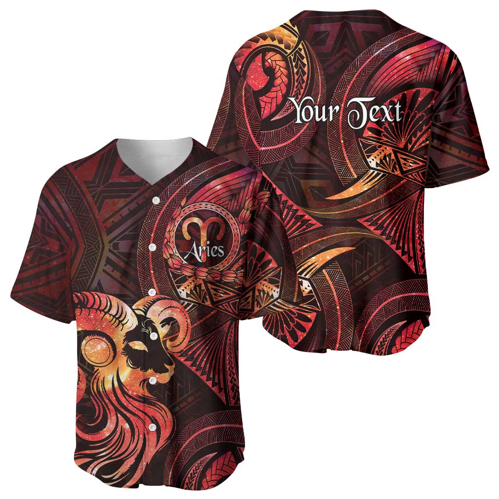 Personalised Polynesia Zodiac Aries Baseball Jersey Galaxy Polynesian Pattern Chest Tattoo Style LT14 - Polynesian Pride