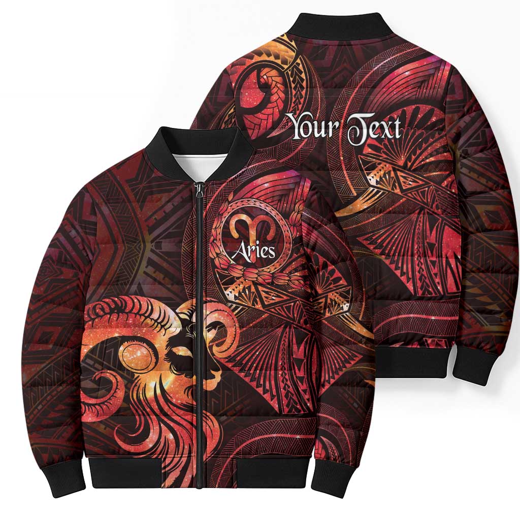 Personalised Polynesia Zodiac Aries Bomber Puffer Jacket Galaxy Polynesian Pattern Chest Tattoo Style LT14 - Polynesian Pride