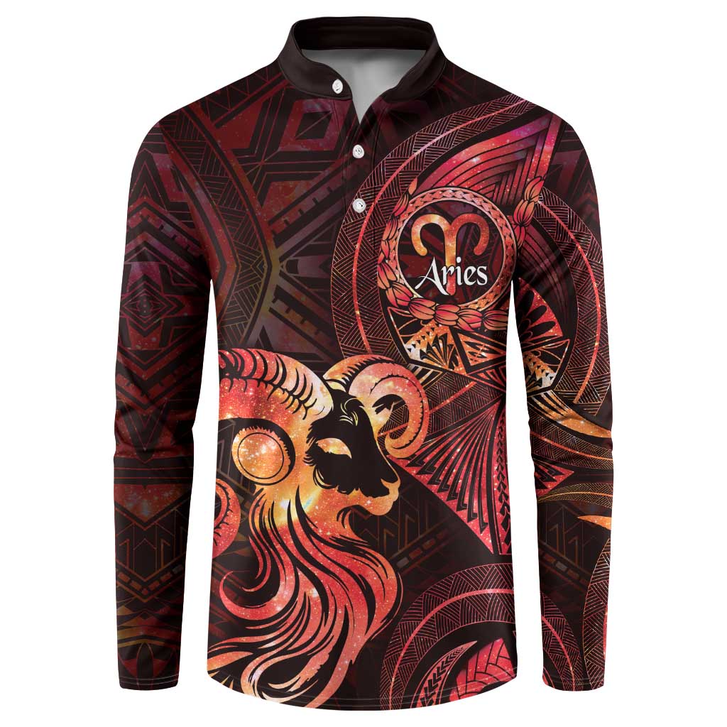 Personalised Polynesia Zodiac Aries Button Sweatshirt Galaxy Polynesian Pattern Chest Tattoo Style LT14 Red - Polynesian Pride