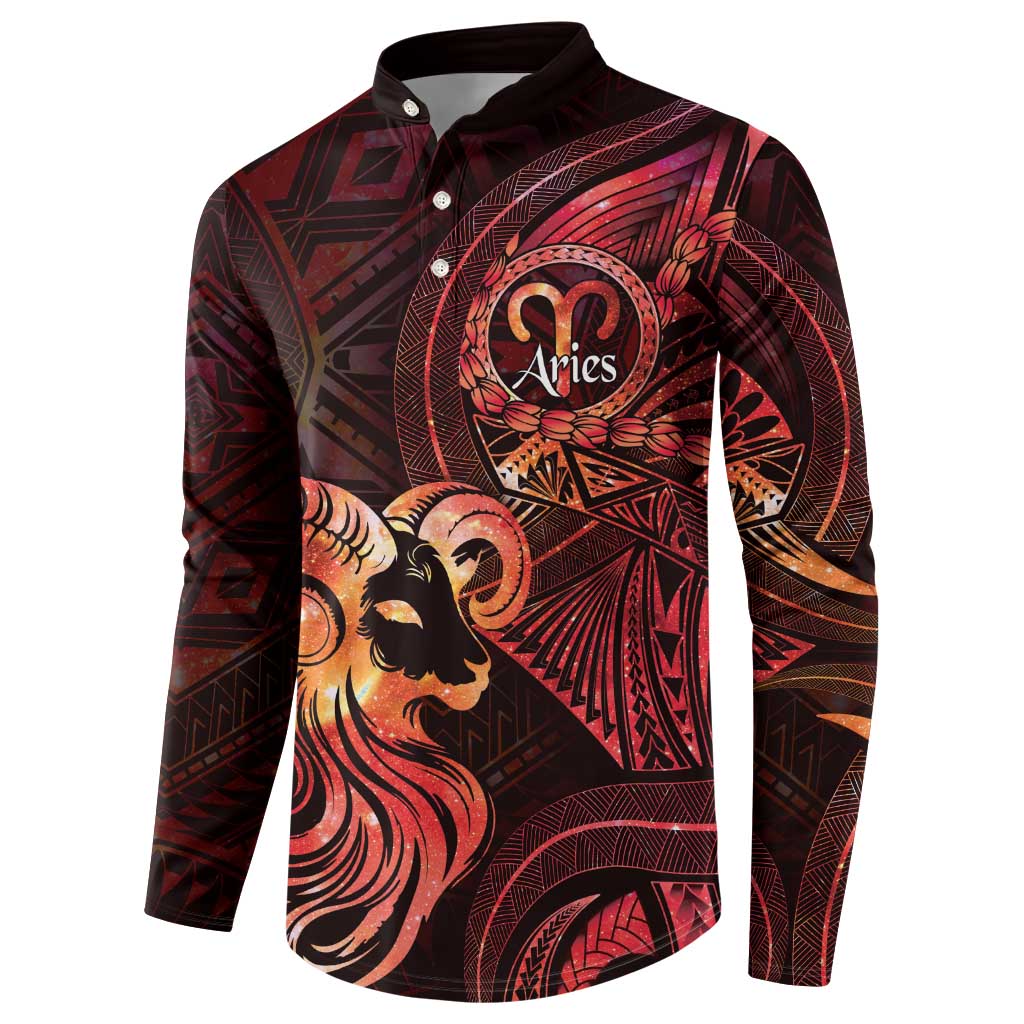 Personalised Polynesia Zodiac Aries Button Sweatshirt Galaxy Polynesian Pattern Chest Tattoo Style LT14 - Polynesian Pride