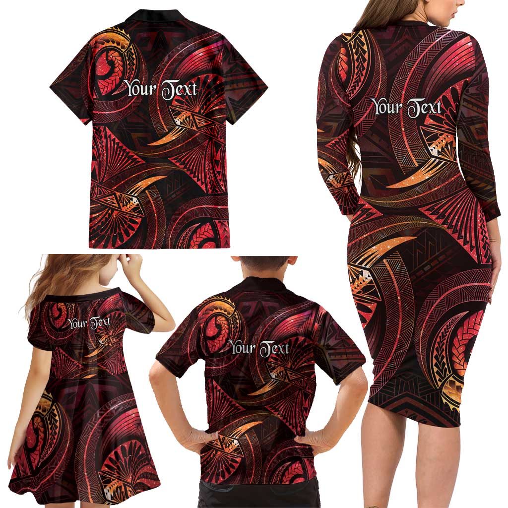 Personalised Polynesia Zodiac Aries Family Matching Long Sleeve Bodycon Dress and Hawaiian Shirt Galaxy Polynesian Pattern Chest Tattoo Style LT14 - Polynesian Pride