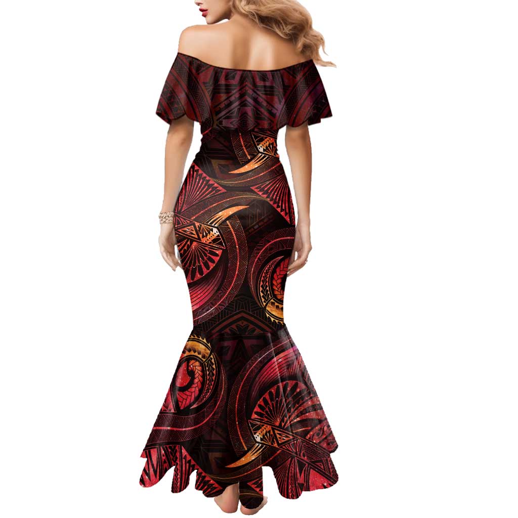 Personalised Polynesia Zodiac Aries Family Matching Mermaid Dress and Hawaiian Shirt Galaxy Polynesian Pattern Chest Tattoo Style LT14 - Polynesian Pride
