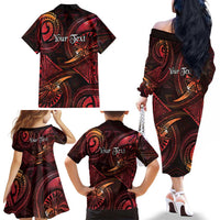Personalised Polynesia Zodiac Aries Family Matching Off The Shoulder Long Sleeve Dress and Hawaiian Shirt Galaxy Polynesian Pattern Chest Tattoo Style LT14 - Polynesian Pride