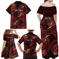 Personalised Polynesia Zodiac Aries Family Matching Off Shoulder Maxi Dress and Hawaiian Shirt Galaxy Polynesian Pattern Chest Tattoo Style