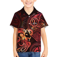 Personalised Polynesia Zodiac Aries Family Matching Tank Maxi Dress and Hawaiian Shirt Galaxy Polynesian Pattern Chest Tattoo Style LT14 Son's Shirt Red - Polynesian Pride