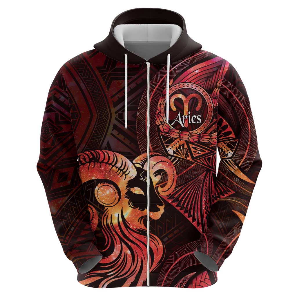 Personalised Polynesia Zodiac Aries Hoodie Galaxy Polynesian Pattern Chest Tattoo Style LT14 - Polynesian Pride