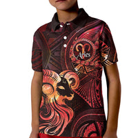 Personalised Polynesia Zodiac Aries Kid Polo Shirt Galaxy Polynesian Pattern Chest Tattoo Style