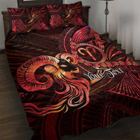 Personalised Polynesia Zodiac Aries Quilt Bed Set Galaxy Polynesian Pattern Chest Tattoo Style LT14 Red - Polynesian Pride