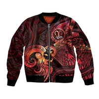 Personalised Polynesia Zodiac Aries Sleeve Zip Bomber Jacket Galaxy Polynesian Pattern Chest Tattoo Style