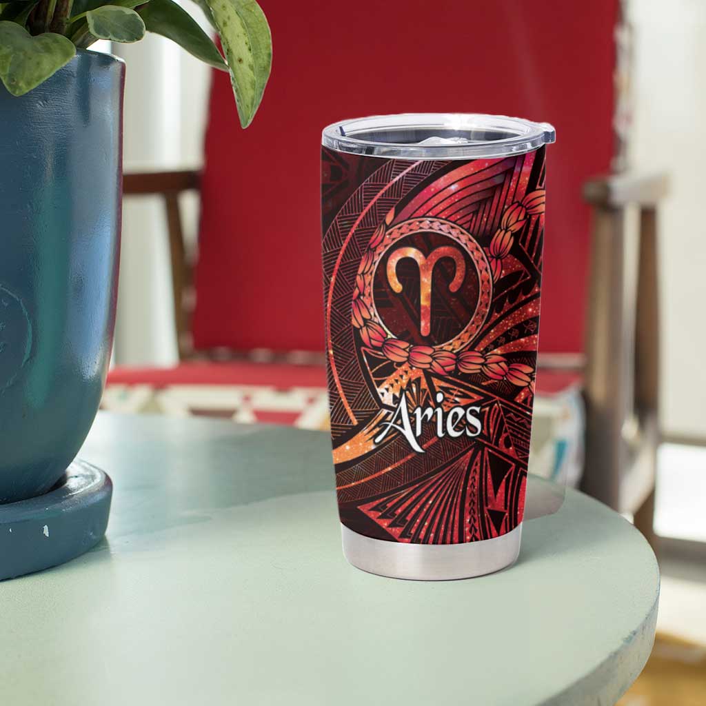 Personalised Polynesia Zodiac Aries Tumbler Cup Galaxy Polynesian Pattern Chest Tattoo Style
