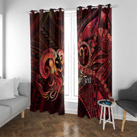 Personalised Polynesia Zodiac Aries Window Curtain Galaxy Polynesian Pattern Chest Tattoo Style LT14 With Grommets Red - Polynesian Pride