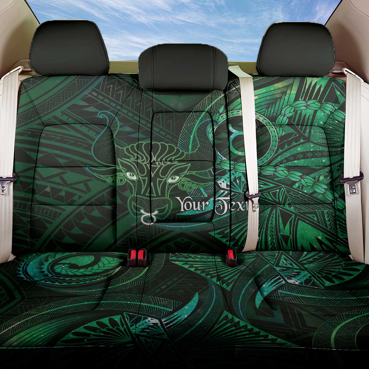 Personalised Polynesia Zodiac Taurus Back Car Seat Cover Galaxy Polynesian Pattern Chest Tattoo Style LT14 One Size Green - Polynesian Pride