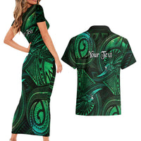 Personalised Polynesia Zodiac Taurus Couples Matching Short Sleeve Bodycon Dress and Hawaiian Shirt Galaxy Polynesian Pattern Chest Tattoo Style