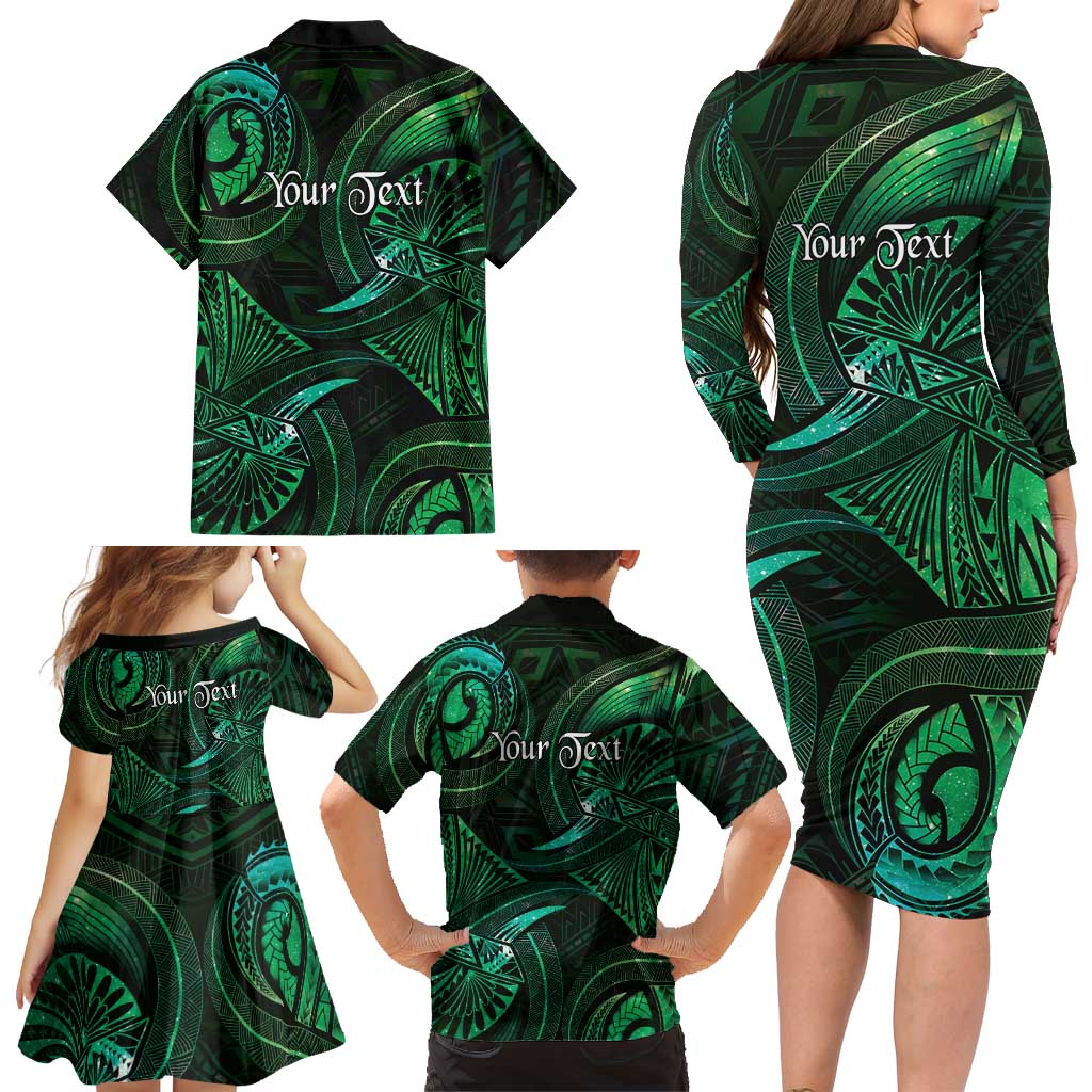 Personalised Polynesia Zodiac Taurus Family Matching Long Sleeve Bodycon Dress and Hawaiian Shirt Galaxy Polynesian Pattern Chest Tattoo Style LT14 - Polynesian Pride