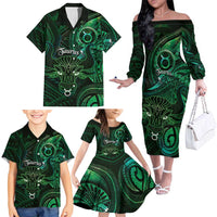Personalised Polynesia Zodiac Taurus Family Matching Off The Shoulder Long Sleeve Dress and Hawaiian Shirt Galaxy Polynesian Pattern Chest Tattoo Style LT14 - Polynesian Pride