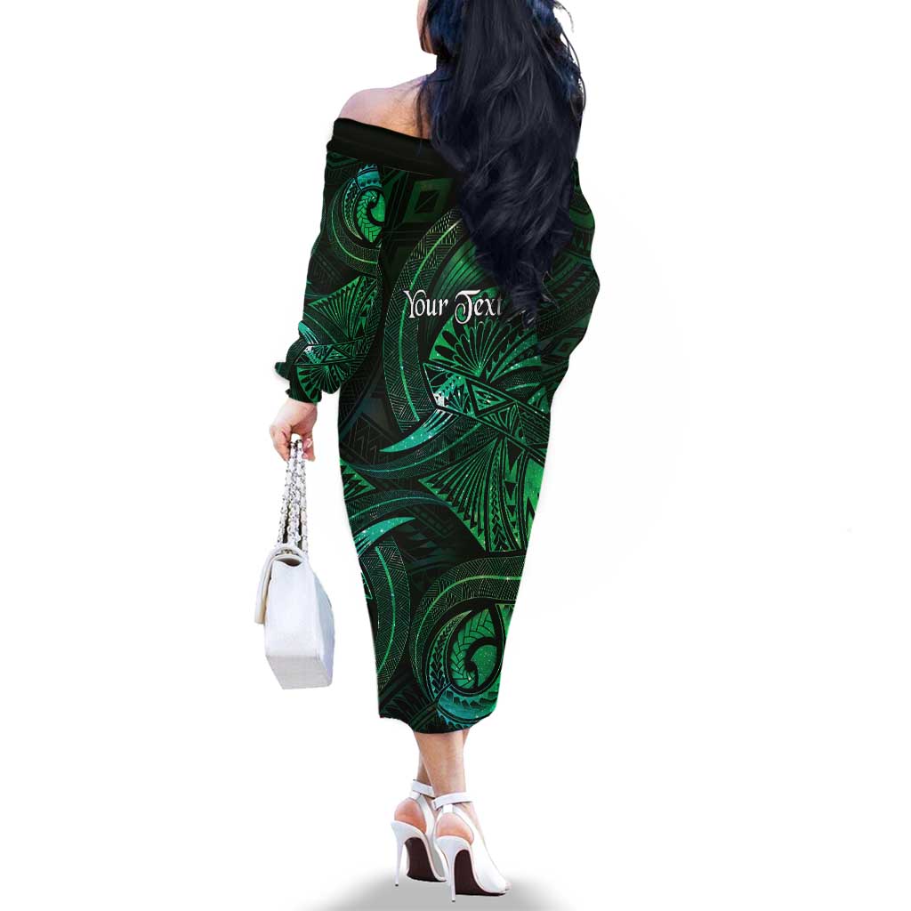 Personalised Polynesia Zodiac Taurus Family Matching Off The Shoulder Long Sleeve Dress and Hawaiian Shirt Galaxy Polynesian Pattern Chest Tattoo Style LT14 - Polynesian Pride