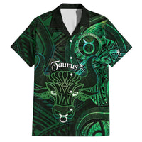 Personalised Polynesia Zodiac Taurus Family Matching Off Shoulder Short Dress and Hawaiian Shirt Galaxy Polynesian Pattern Chest Tattoo Style LT14 Dad's Shirt - Short Sleeve Green - Polynesian Pride