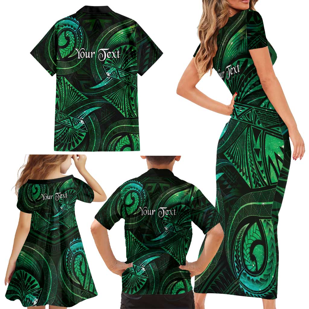 Personalised Polynesia Zodiac Taurus Family Matching Short Sleeve Bodycon Dress and Hawaiian Shirt Galaxy Polynesian Pattern Chest Tattoo Style LT14 - Polynesian Pride