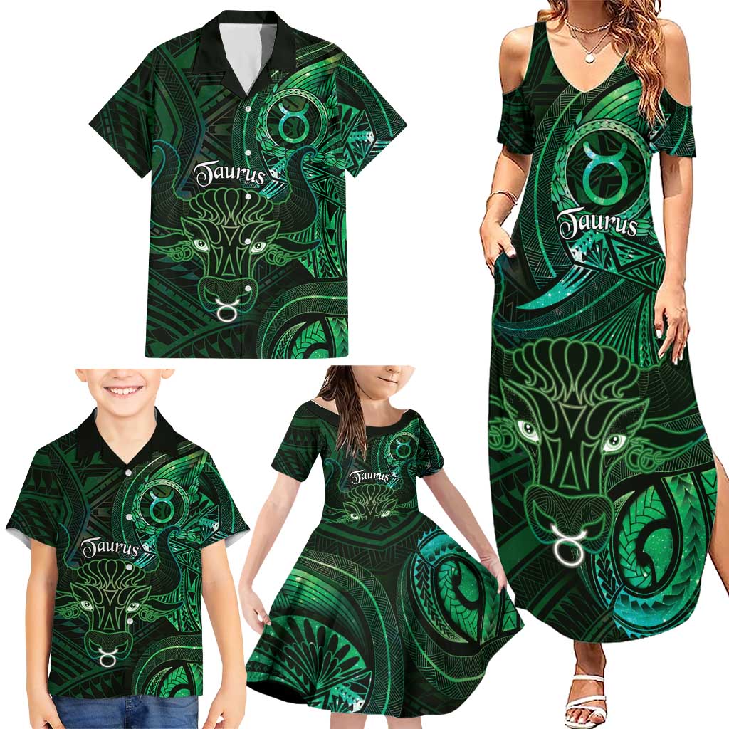 Personalised Polynesia Zodiac Taurus Family Matching Summer Maxi Dress and Hawaiian Shirt Galaxy Polynesian Pattern Chest Tattoo Style LT14 - Polynesian Pride