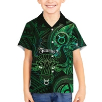 Personalised Polynesia Zodiac Taurus Family Matching Summer Maxi Dress and Hawaiian Shirt Galaxy Polynesian Pattern Chest Tattoo Style LT14 Son's Shirt Green - Polynesian Pride