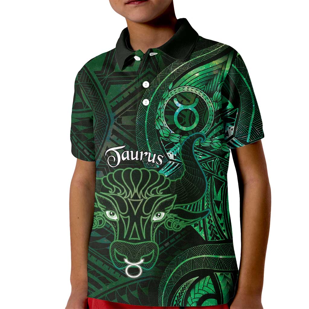 Personalised Polynesia Zodiac Taurus Kid Polo Shirt Galaxy Polynesian Pattern Chest Tattoo Style
