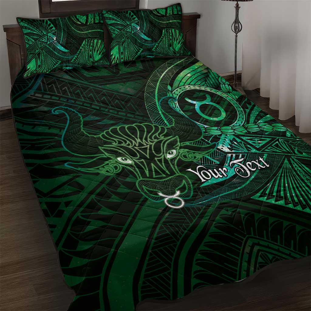 Personalised Polynesia Zodiac Taurus Quilt Bed Set Galaxy Polynesian Pattern Chest Tattoo Style LT14 Green - Polynesian Pride