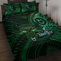 Personalised Polynesia Zodiac Taurus Quilt Bed Set Galaxy Polynesian Pattern Chest Tattoo Style LT14 Green - Polynesian Pride