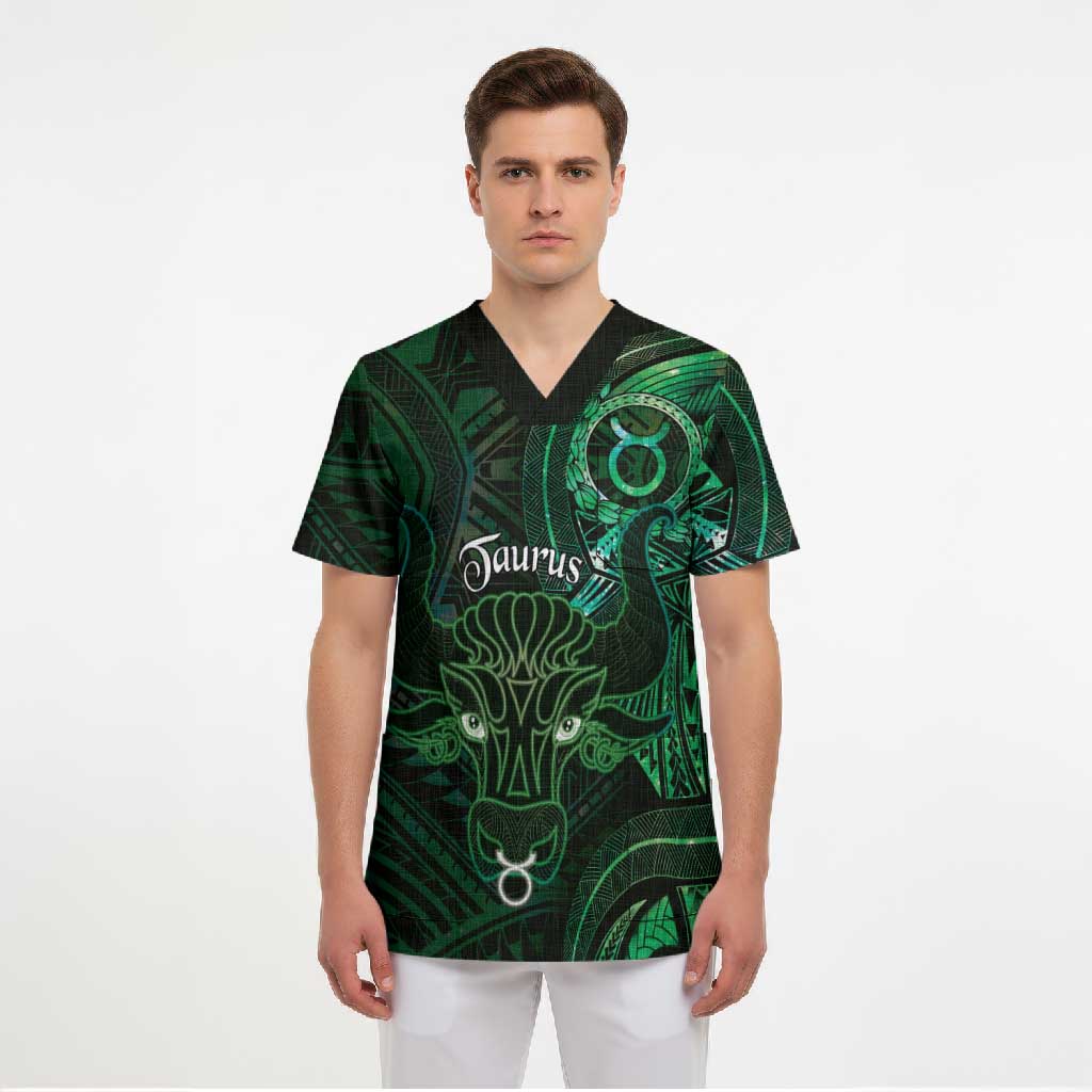 Personalised Polynesia Zodiac Taurus Scrub Top Galaxy Polynesian Pattern Chest Tattoo Style