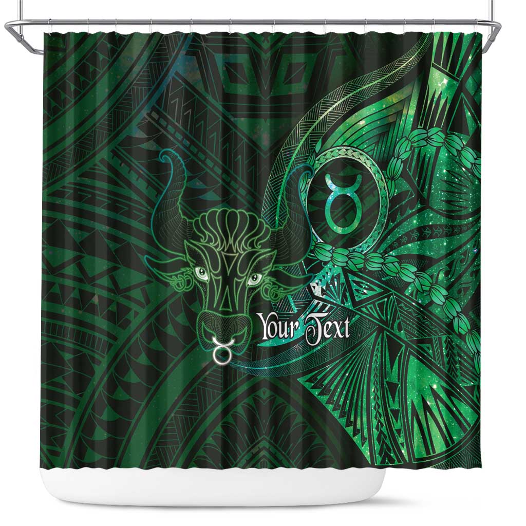 Personalised Polynesia Zodiac Taurus Shower Curtain Galaxy Polynesian Pattern Chest Tattoo Style LT14 Green - Polynesian Pride