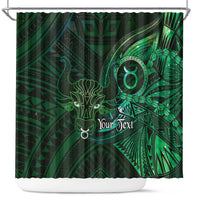 Personalised Polynesia Zodiac Taurus Shower Curtain Galaxy Polynesian Pattern Chest Tattoo Style LT14 Green - Polynesian Pride