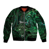 Personalised Polynesia Zodiac Taurus Sleeve Zip Bomber Jacket Galaxy Polynesian Pattern Chest Tattoo Style