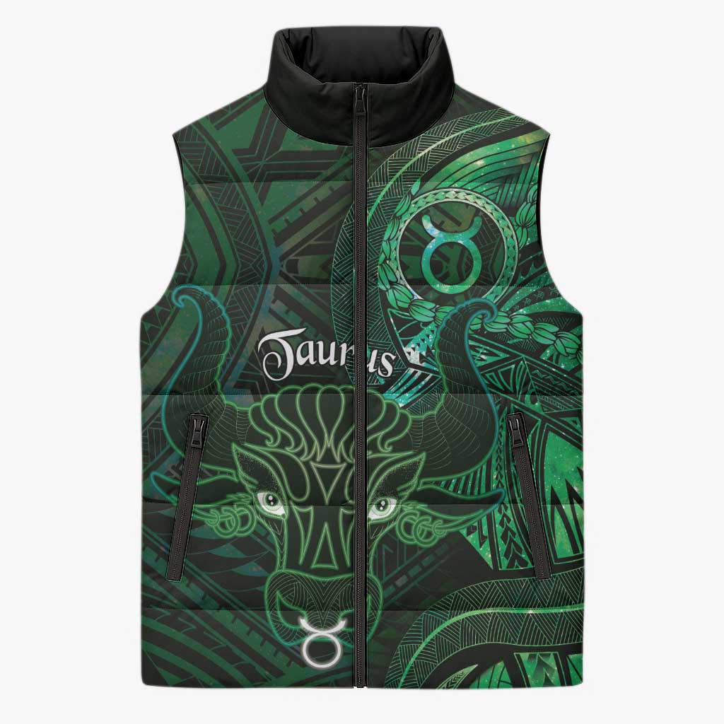 Personalised Polynesia Zodiac Taurus Sleeveless Puffer Jacket Galaxy Polynesian Pattern Chest Tattoo Style